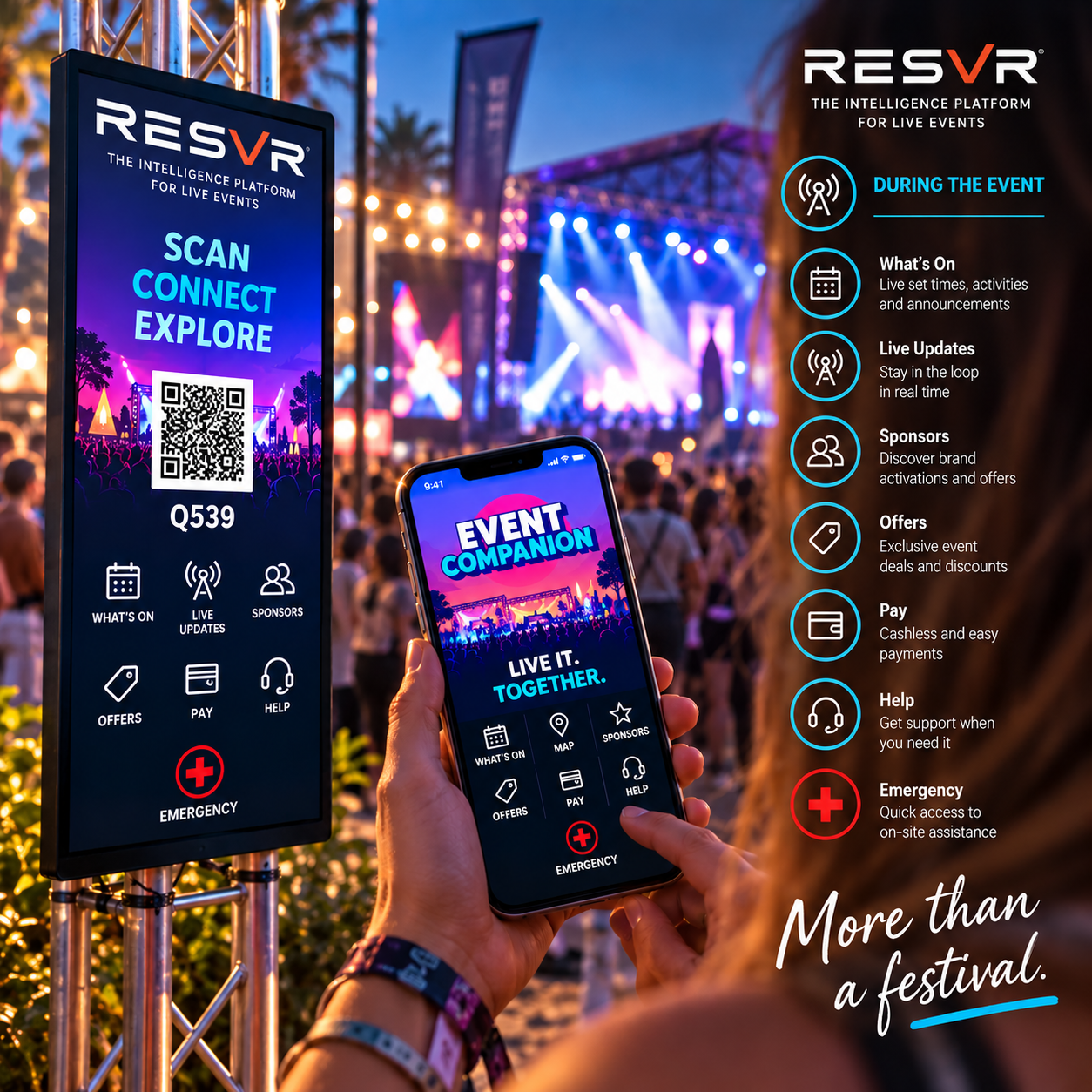 RESVR kiosk and branded Event Companion during the live event
