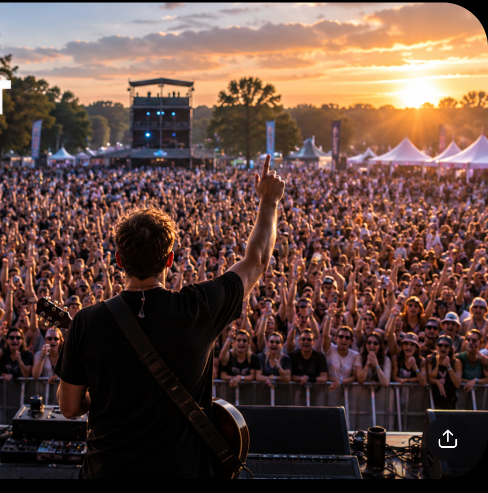 A live performer looking out across a large event audience