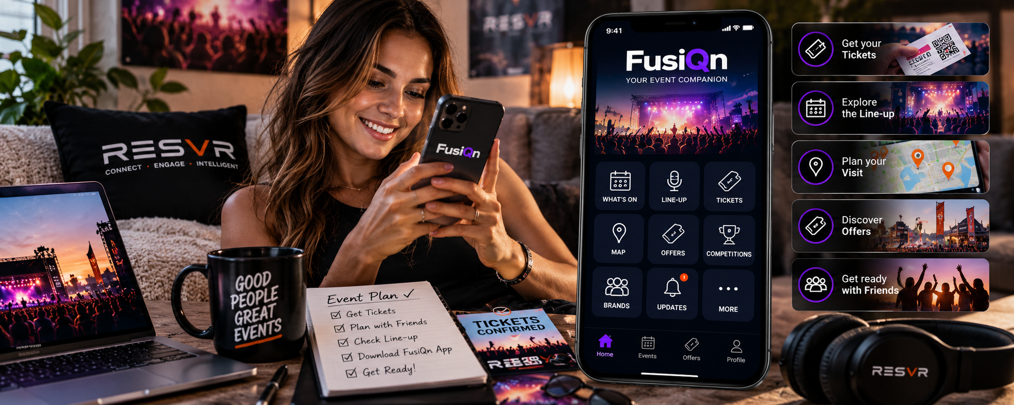 A festival attendee using her phone as part of the event experience